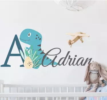 Nálepka pre bábätko modrý dinosaurus s menom - Tenstickers