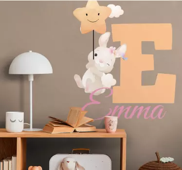 Nálepka pre deti zajačik s iniciálou a menom - Tenstickers