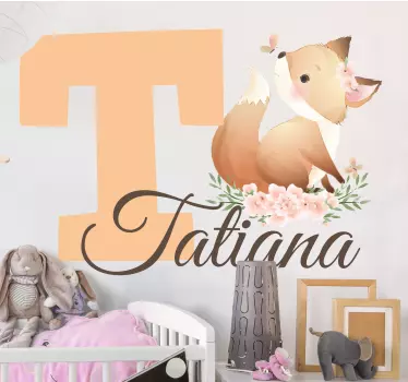 Nálepka pre deti líška s iniciálou a menom - Tenstickers
