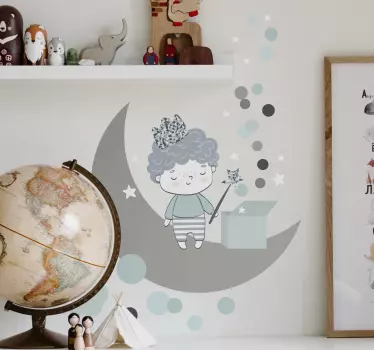 Nálepka pre deti rozprávkový mesiac chlapec - Tenstickers