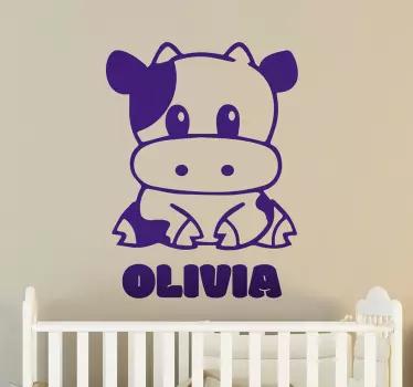 Nálepka pre deti roztomilá krava s vlastným menom - Tenstickers
