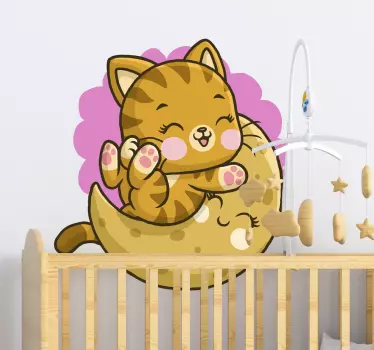 Nálepka pre deti roztomilá mačka na mesiaci - Tenstickers