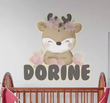 Nálepka pre deti roztomilé jeleň s kvetmi - Tenstickers