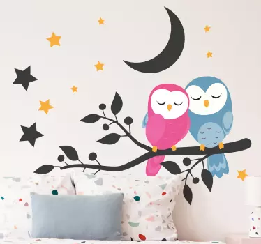 Nálepka pre deti roztomilé sovy nočná scéna - Tenstickers