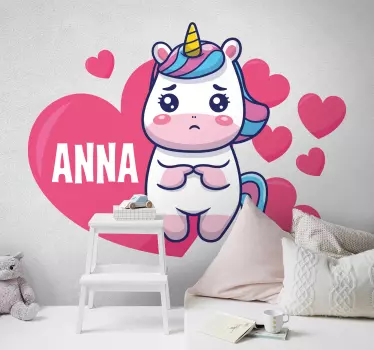 Nálepka pre deti roztomilý jednorožec srdce - Tenstickers