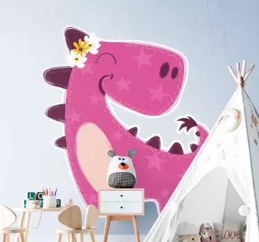 Nálepka pre deti roztomilý ružový dinosaurus - Tenstickers