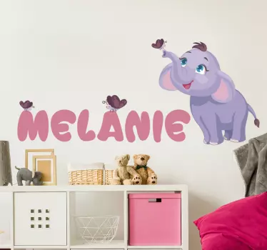 Nálepka pre deti roztomilý slon s motýľmi - Tenstickers
