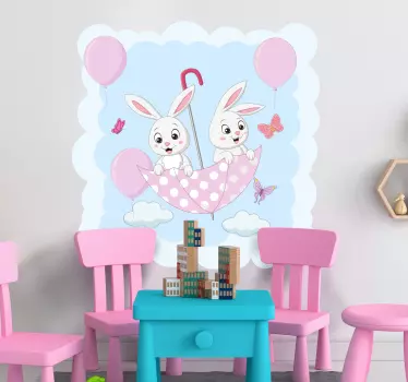 Nálepka pre deti roztomilý zajačik dáždnik - Tenstickers