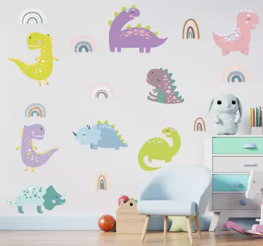 Nálepka pre deti s roztomilými dinosaurovými figúrkami - Tenstickers