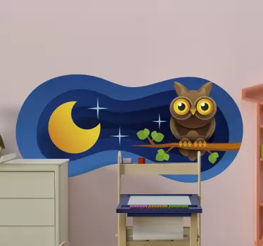 Nálepka pre deti sova pod mesiacom - Tenstickers