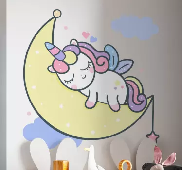 Nálepka pre deti spíaca jednorožcová luna - Tenstickers