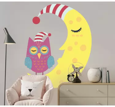 Nálepka pre deti spíaca sova luna - Tenstickers