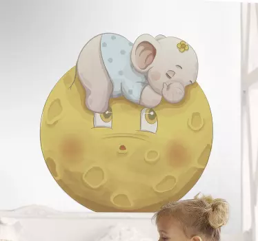 Nálepka pre deti spíaci slon na mesiaci - Tenstickers