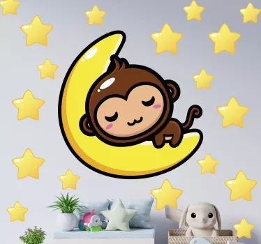 Nálepka pre deti spící opička na mesiaci - Tenstickers