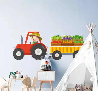 Nálepka pre deti Šťastný farmár s traktorom - Tenstickers