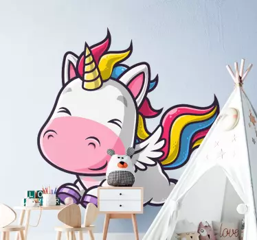 Nálepka pre deti šťastný lietajúci jednorožec - Tenstickers