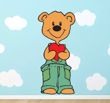 Nálepka pre deti šťastný medveď drží srdce - Tenstickers