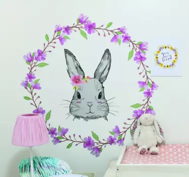 Nálepka pre deti zajačik s kvetinovým dizajnom - Tenstickers
