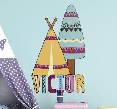 Nálepka pre deti Živý teepee a strom - Tenstickers