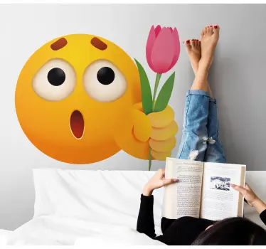 Nalépka prekvapeného emoji s kvetom - Tenstickers