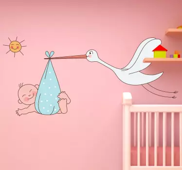 Nálepka s bocianom nesúcim detské deti - Tenstickers