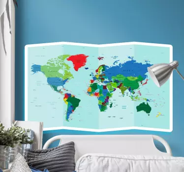 Nálepka s mapou sveta farebná geografická mapa - Tenstickers