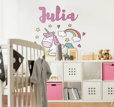 Nálepka s menom jednorožec personalizovaná nálepka - Tenstickers