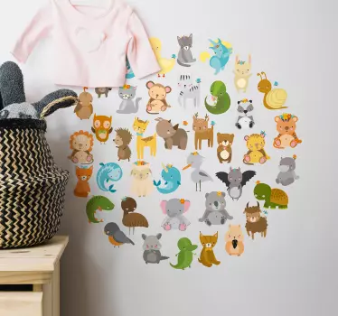 Nálepka s okrúhlou stenou zoo pre zvieratá - Tenstickers