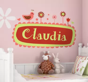 Nálepka s personalizovaným menom vtáky a kvety pre deti - Tenstickers