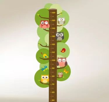 Nálepka s výškovou tabuľkou tabuľka výšky sovy - Tenstickers