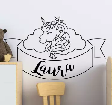 Nálepka so šťastným jednorožcom s názvom na mieru - Tenstickers
