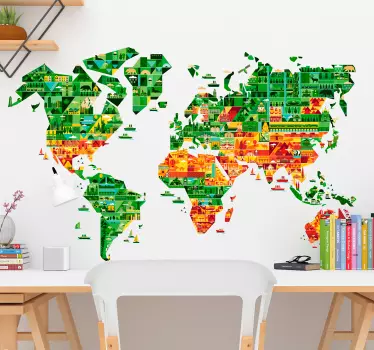 Nálepka so zelenou a oranžovou mapou sveta - Tenstickers