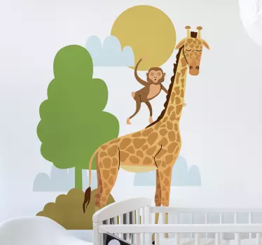 Nálepku divokého zvieraťa so žirafou a opicami - Tenstickers