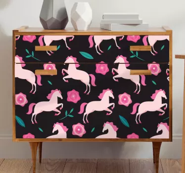 Nálepky na nábytok ružové jednorožce skákajúce - Tenstickers
