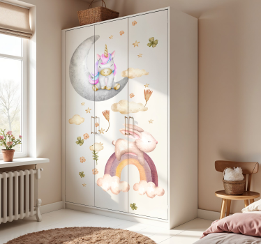 Nálepky na nábytok akvarel králik a jednorožec - Tenstickers