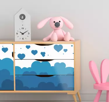Nálepky na nábytok modré srdcia na obláčikoch - Tenstickers