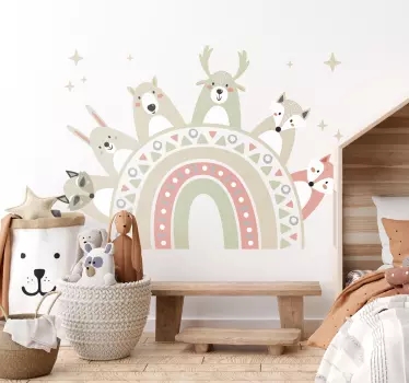 nálepky do detskej izby boho dúha s divokými zvieratami - Tenstickers