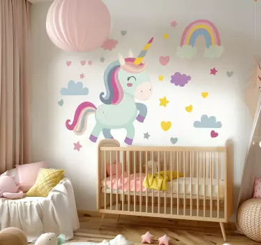 nálepky do detskej izby šťastný jednorožec - Tenstickers