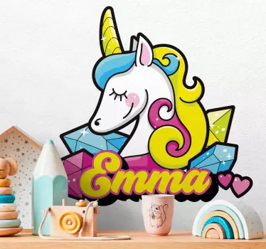 Nálepka pre deti farebný jednorožec s menom - Tenstickers