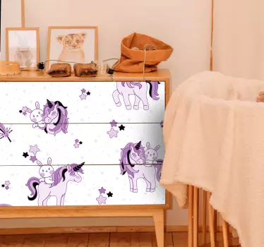 nálepky na nábytok fialové jednorožce - Tenstickers