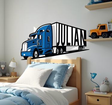 Nálepka na stenu pre deti personalizované modré nákladné auto - Tenstickers