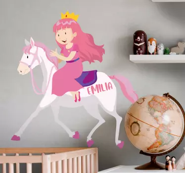 Nálepka pre deti princezná na koni jednorožca s menom - Tenstickers