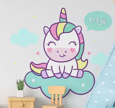 Nálepka pre deti šťastná postava jednorožca - Tenstickers