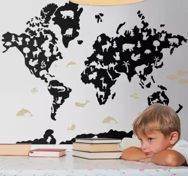 Nálepka s mapou sveta čierne farebné prevedenie - Tenstickers