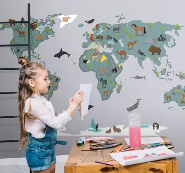 Nálepky na stenu mapa kreslených zvierat a stromov - Tenstickers