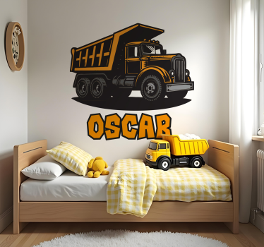 Nálepka na stenu pre deti personalizovaný oranžový stavebný vozík - Tenstickers