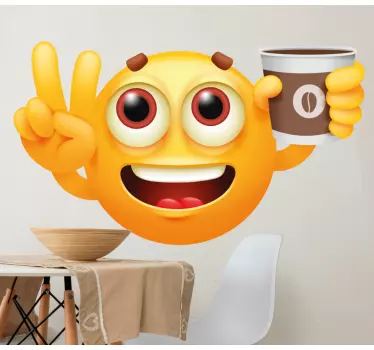 Nalepky na stenu zvieratá s veselým emoji s nápojom - Tenstickers