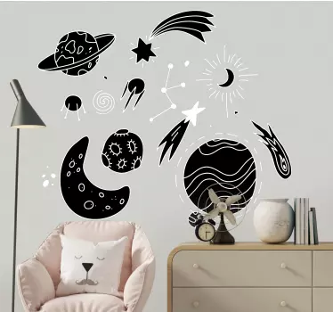 Nálepky vesmírnych čiernobielych ilustrácií - Tenstickers