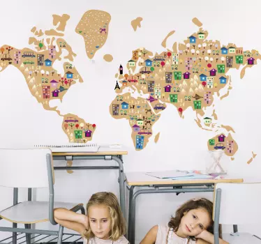 Nástenná obtlačková mapa svetových detských miest - Tenstickers
