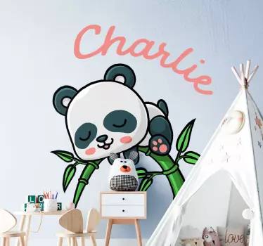 Panda s bambusom a štítkom na stenu pre dieťa - Tenstickers